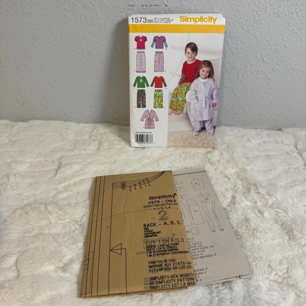 Simplicity 1573 BB Kids Sewing Pattern Robe Pants Knit Tops Size 4-8 Uncut